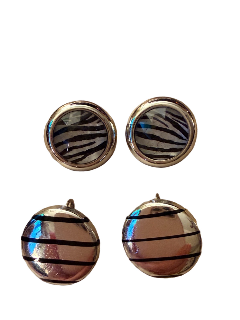 Vintage Clip On Striped Earrings 2 Pairs